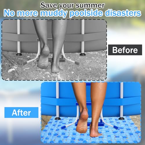 3 Pcs Ground Pool Drainage Walkway Mats, 15.7x27.6 Inch Non-Slip Pebble Stone Pool Surround Mats, Interlocking Drainage Deck Tiles for Above Ground Pool, Patio, Lawn Protection