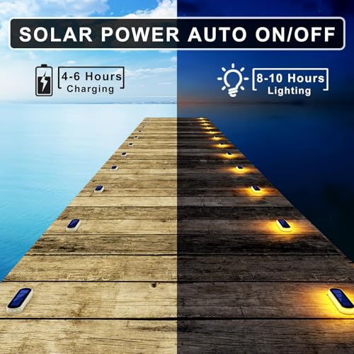 DetarZinLED Solar Deck Lights, 6 Pack Waterproof LED Path Lights, Outdoor Solar Step Lights, Solar Powered Light Bar for Stairs, Driveway, Walkway, Pathway, Dock, Porch, Warm White - size: 6pcs Warm White Bar