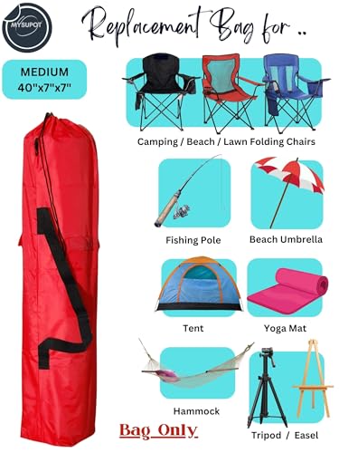 Replacement Bag for Folding Camping Chair, Portable Camp Chair, Hammock, Yoga Mat, Umbrella, Tents, Tripods, Fishing Poles - 420D Oxford Polyester Fabric - color: Red, size: Medium 40"x7"x7"