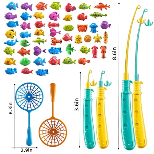 JUKUDAHU Magnet Fishing Game for Kids 3 4 5 6 7 8 Years Old - Pool Bath Toys for Toddlers, Pole Rod Net, Floating Fish Toys, Outdoor Party Toys for Boys Girls Kids Age 3-8 8-12 Year Old - style: 55 Magnet Fishing Toy