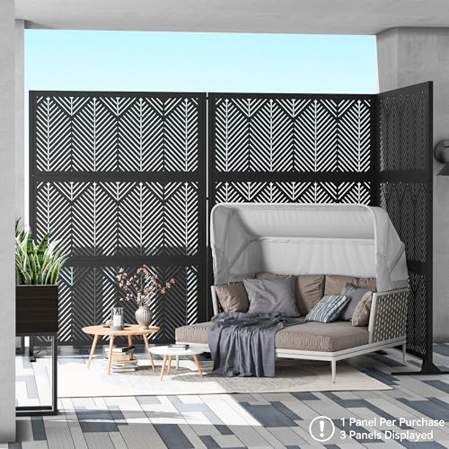 Modern Shade 4x6 FT Metal Privacy Screen with Artistic Modular Designs Decorative Patio Privacy Fence & Garden Divider, Freestanding Outdoor Metal Fence Panel, Weather-Resistant (Geo Forest) - size: 1 Panel (Geo Forest)