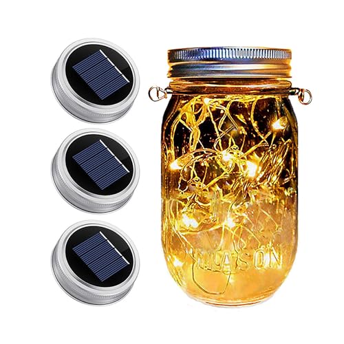 Dracarys 3 Pack Mason Jar Solar Lights Lids, Solar Fairy LED Lights (NO Jars&Hanger), Festival Garden Shed Windows Party Decor Lanterns String Outdoor - color: Warm White