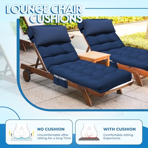 Outdoor Chaise Lounge Chair Cushion, Waterproof Outdoor Chair Cushions for Patio Furniture, 71 x 21 x 4 Inches Replacement Chaise Lounge Cushion with Ties (Blue) - color: Blue