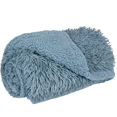PetAmi Waterproof Dog Blanket for Couch, Bed & Furniture,Reversible Sherpa & Faux Fur Pet Blanket, Leakproof Blanket for Puppy Cat, Washable Soft Calming Pet Couch Protector (29x40, Light Blue) - color: Dusty Blue, size: Medium (29x40)