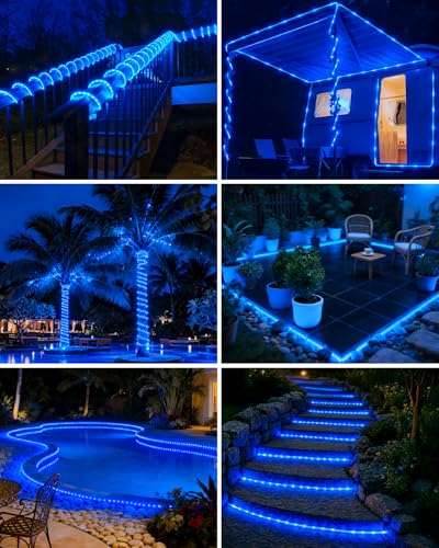 btfarm Solar Rope Lights Outdoor, 120LED 46FT Solar String Lights Outside Waterproof, 8 Lighting Modes Tree Tube Fairy Light Solar Powered for Garden Christmas Yard Party Decorations, Blue - color: Blue, size: 1 Pack