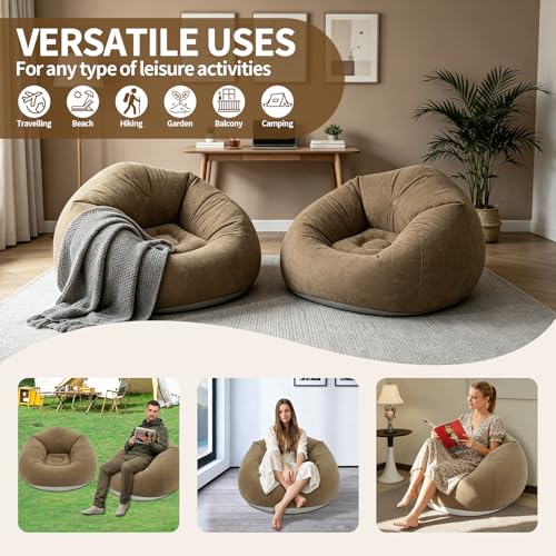 6 Pcs Inflatable Bean Bag Chair for Kids with Foot Air Pump, Outdoor Blow up Chairs, Inflatable Couch, Folding Portable Lazy Sofa for Adults Camping Movie Night - color: Coffee X 6