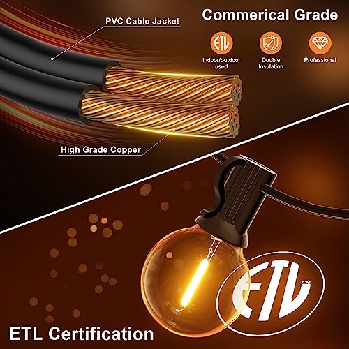 GPATIO Outdoor String Lights - 30FT Waterproof Patio Lights with 15+1 Dimmable Globe Bulbs 2700k Shatterproof for Backyard Gazebo Porch Garden - size: 30FT