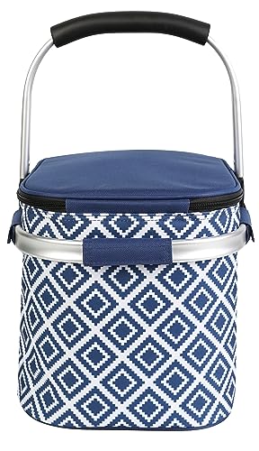 ALLCAMP Picnic Basket - Insulated Cooler, Thickening Foldable Picnic Basket with Removable Baskets & Sewn-in Frame, Basket for House Warming Gifts New Home(Rectangle Blue White) - color: Rectangle Blue White, size: Medium