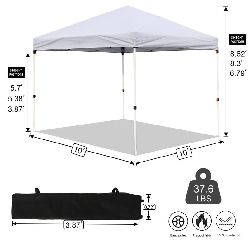 Northroad 10x10ft Pop Up Canopy, Popup Outdoor Canopy Tent with Wheeled Carrying Bag,Portable Gazebo Shelter for Patio,Deck,Garden,Beach（White） - color: White, size: 10x10