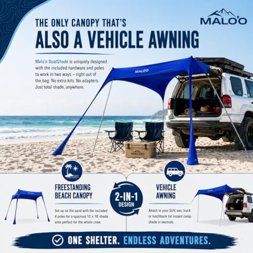 Malo'o DualShade 10x10 Beach Canopy & Vehicle Awning – Exclusive 2-in-1 Sun Shelter, SPF 50 Shade Tent, Car Camping Awning, Carry Bag Included - color: Gray
