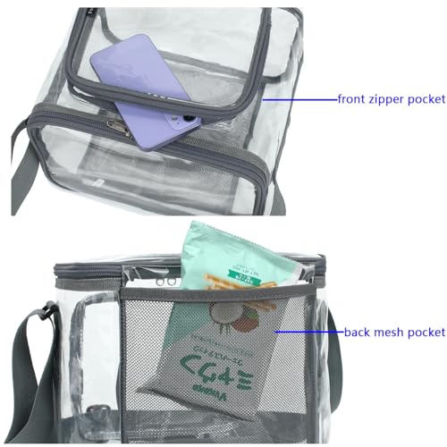 FlowFly Insulated Reusable Lunch Bag Adult Large Lunch Box for Women and Men with Adjustable Shoulder Strap,Front Zipper Pocket and Dual Large Mesh Side Pockets,Clear#Grey - color: Clear#Grey