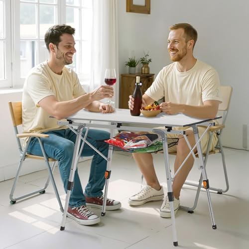 VEVOR Folding Camping Table, Portable Roll Up Side Tables, Lightweight Aluminum Beach Table for Outdoor BBQ Tailgating Picnic, Travel (35 inch-Silver) - color: Silver