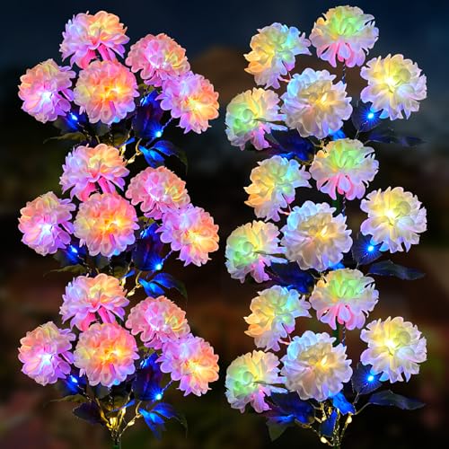6 Pack Solar Garden Lights Outdoor, LED Colorful Waterproof Solar Powered Hydrangea Flowers Landscape Lights for Patio, Outside Yard, Pathway Decorative, Décor, Two Lighting Modes - size: 6 Pack