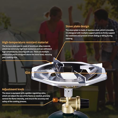 Propane Camping Stove With Propane Burner, Single Burner Bottle Top Propane Stove Adjustable Flame for Backpacking,Hiking,Camping,Tank Top Stove With USB Cable (Fuel not included)