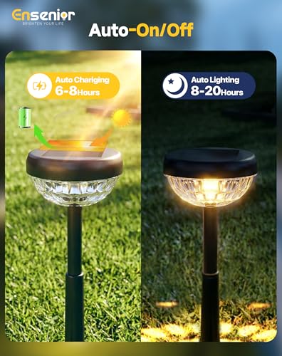Ensenior Solar Pathway Lights Outdoor, 8-Pack Adjustable Height LED Lights Outdoor Waterproof IP65 for Garden Landscape, Auto On/Off Solar Powered Yard Lights for Walkway (Warm White) - color: Warm White, size: Pack of 8