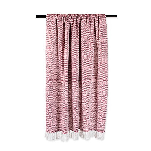 DII 100% Cotton Basket Weave Throw for Indoor/Outdoor Use Camping Bbq's Beaches Everyday Blanket, 50 x 60, Woven Stripe - color: Barn Red, size: 50x60"