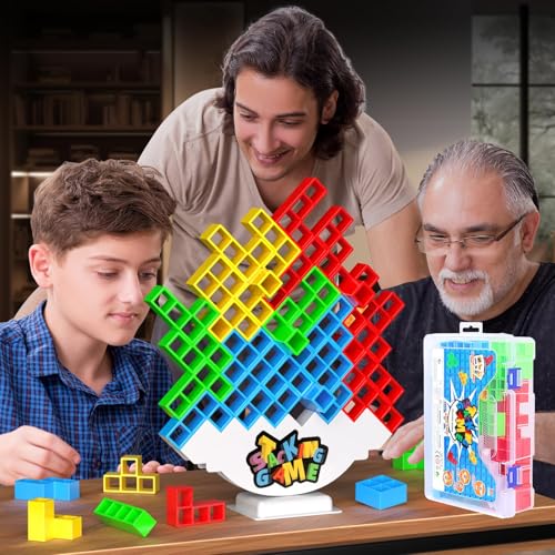 BBnote 48PCS Stack Game for Adult & Kids, Tetra Board Tower Games for Family Travel Party, 2 Players Balance Stacking Toy Attack, Team Toys Building Block - size: 48PCS - Storage Box