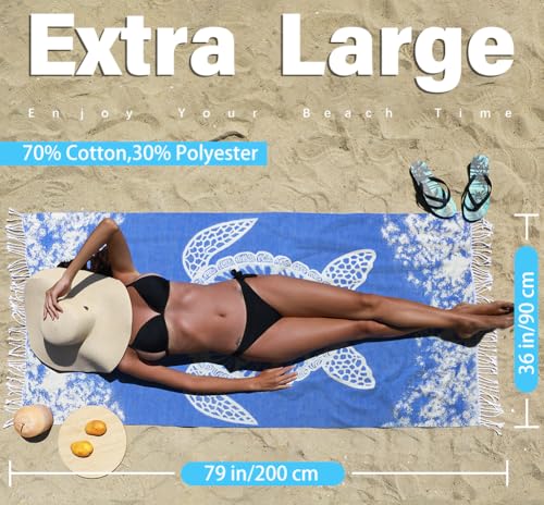 Widdonen Thin Turkish Beach Towel Lightweight Quick Dry Absorbent Cotton Bathroom Bath Pool Swim Towels Extra Large Oversized Sand Free Beach Accessories Essentials Cloud Gifts for Adult - color: 2 Pack Blue Turtle Octopus, size: X-large(79 X 36 Inches,20