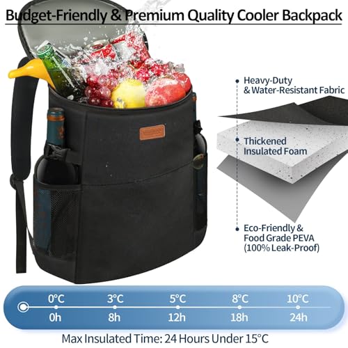 Camping Cooler Backpack 30 45 Cans, Soft Backpack Coolers Insulated Leak Proof Travel Cooler Bag Waterproof Lunch Picnic Beach Work Trip Thermal Bag Drink Beverage Beer Bag Cooler - color: Black, size: 45 Cans