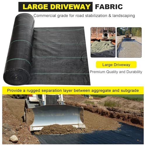 DWALE Driveway Fabric, 4x300 ft Polyethylene 4OZ Woven Black Weed Barrier Fabric for Erosion Control, Landscaping & Construction Projects - size: 4x300 Ft-4oz