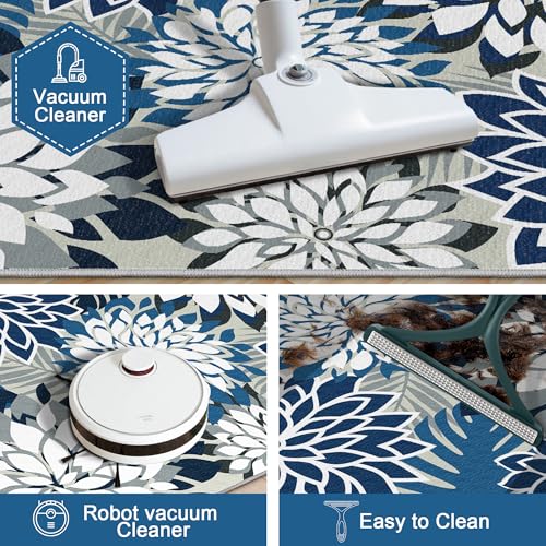 Arenarug 2x3 Washable Small Rug Tropical Botanical Modern Floral Indoor Chenille Door Mat Carpet Non Slip for Patio, Entry Way, Entrance, Porch, Blue - color: Blue White, size: 2' x 3' (Rectangular)