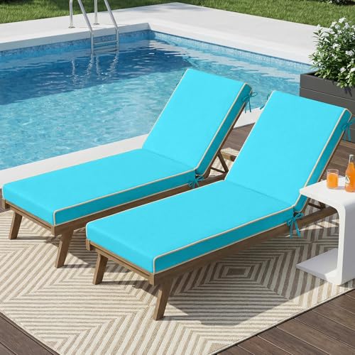 Outdoor Chaise Lounge Cushions 2 Pack, Patio Lounge Chair Pads with Removable Washable Cover, Quick Dry Foam Cushions for Pool, Lawn, Deck(2, Teal Blue（72X21X3in）) - color: Teal Blue（72x21x3in）