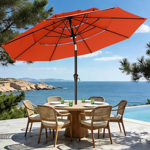 AreShark 9ft 3-Tier Patio Umbrellas, Outdoor Umbrella with 8 Sturdy Ribs UV Protection Windproof, Market Table Umbrella w/Push Button Tilt & Crank for Pool, Porch, Deck, Garden(Orange) - color: Orange