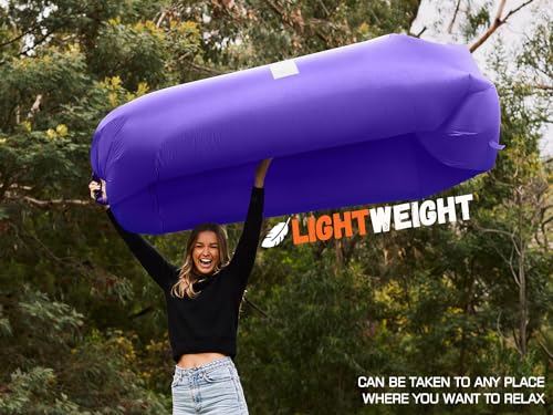 WEKAPO Inflatable Couch Air Lounger Chair - Camping & Beach Accessories, Portable Blow up Sofa for Hiking, Lawn, Indoor/Outdoor Movies & Music Festivals. Lightweight and Easy to Set Up Air Hammock - color: Purple