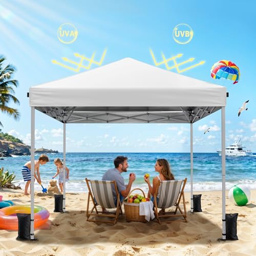 Driftalia 10x10 Pop Up Canopy Tent, Instant Setup Portable Canopy with Carry Bag, 4 Sandbags and 8 Stakes for Outdoor Events, Parties & Camping - White - color: White, size: 10x10ft