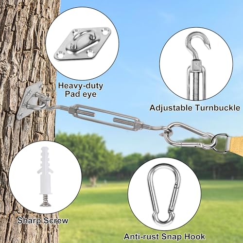 yofit 44 Pcs Shade Sail Hardware Kit, 6 Inch Outdoor Sun Sail Accessories, 304 Stainless Steel Turnbuckles & Brackets for Triangle/Rectangle Sails, Patio Canopy Installation Hardware Set Waterproof - size: 6 inch 44 pcs