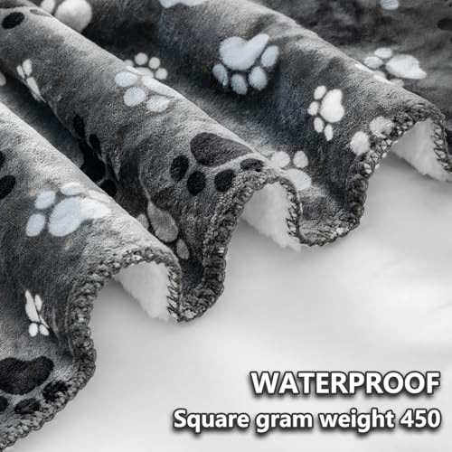 Waterproof Dog Blanket, Pattern Printing Super Soft Warm Fluffy Facecloth Sofa Car Bed Protector, Urine Proof Washable Outdoor Pet Blanket for Puppy Large Dogs & Cats(paw & Bone80*60) - color: Grey | Bone, size: X-Large