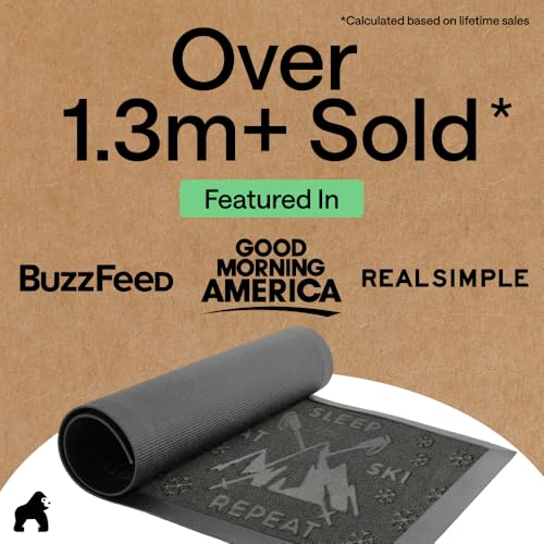 GORILLA GRIP 100% Waterproof All-Season WeatherMAX Doormat, US Designed Natural Rubber, Stain and Fade Resistant, Low Profile Indoor Outdoor Door Mats, Easy Clean Patio Mat, 29x17, Graphite Skiing - color: Graphite Skiing, size: 29" x 17"
