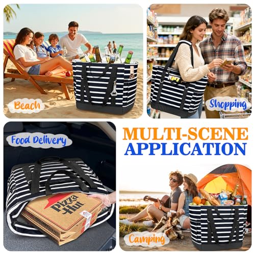 HUANLANG Soft Cooler Bag Insulated for Travel,Large Insulated Grocery Bags with Zippered Top,PEVA Collapsible Food Delivery Cooler Bag for Beach, Travel, Picnics - color: Black