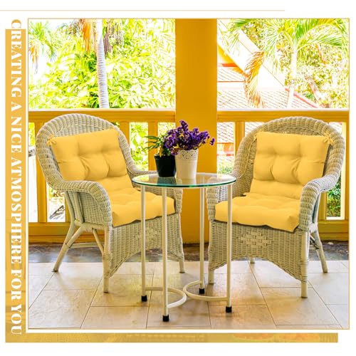 Marsui 4 Pcs Outdoor Indoor High Back Chair Cushions Patio Furniture Tufted Pillow with Ties Water-Resistant Replacement Outdoor Rocking Chair Cushions, 42 x 21 Inches (Yellow,Solid Color) - color: Yellow, size: Solid Color