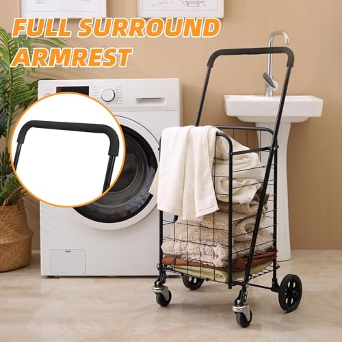 Foldable Shopping Cart with 360° Wheels, Collapsible & Lightweight Utility Cart for Groceries, Laundry, Travel, All-Purpose Rolling Trolley with Comfort Grip (Black, Small) - size: Small - Basic