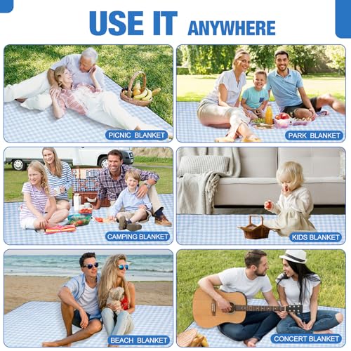 G GOOD GAIN Picnic Blankets Outdoor Extra Large - 80"x80" Portable Waterproof Picnic Blanket, Machine Washable 3-Layer Foldable Park Mat with Sandproof Backing for Grass, Hiking, Travel (Sky Blue) - color: Skyblue