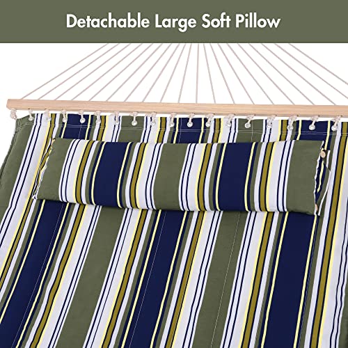 ANOW Double Hammock with Stand 12FT, Heavy Duty Hammocks with Stand for Outside, 450 LBS Weight Capacity, Blue & Green Stripes - color: Blue & Green Stripes, size: 2 Person With Stand