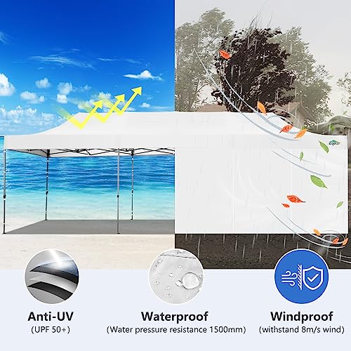 COBIZI 10x30 Heavy Duty Pop up Canopy with 8 sidewalls Party Tent for Parties Weddings Events UPF 50+ Waterproof Commercial Gazebo with Roller Bag, White(Frame Thickened) - color: White, size: 10x30 With 8 Sidewalls