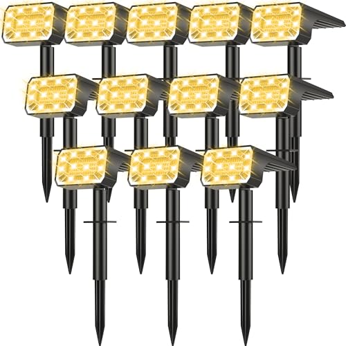 Solar Spot Lights Outdoor Waterproof IP65, [12 Pack/100 LED/4 Modes] Solar Landscape Spotlights, Auto On/Off High Lumens Spot Lights for Outside Yard Garden Pathway(Warm White) - color: Warm White, size: 12 Pack