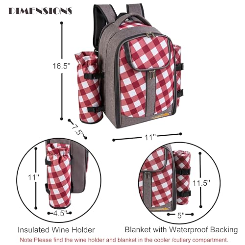 apollo walker Picnic Backpack Bag with Cooler Compartment, Detachable Bottle/Wine Holder, Fleece Blanket, Plates and Cutlery Set (2 Person, Gray) - color: Gray, size: 2 Person