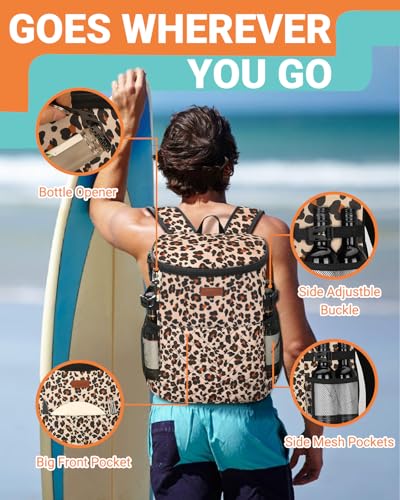 Soft Cooler Backpack 30 Cans/45 Cans, Backpack Coolers Insulated Leak Proof Thermal Lunch Backpack for Men Work Small Cooler Bag Beach Travel Picnic Drink Beverage Beer - color: Leopard, size: 30 Cans
