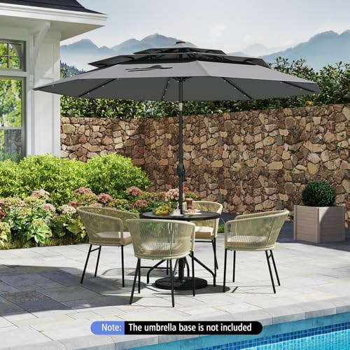 Tangkula 10 FT Solar LED Patio Umbrella, 3-Tier Vented Outdoor Market Table Umbrella with 32 LED Lights, Tilt Adjustment, Crank Handle, 8 Ribs for Backyard Pool Deck (Gray) - color: Gray