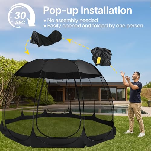 Alvantor® Pop Up Screen House, Outdoor Mosquito Mesh Tent with UV Resistant, Pop Up Canopy Easy Up, Foldable Screen Room for Camping,Backyard, Garden, Patio(Black, 15x15 FT) - color: Black, size: 15'x15'
