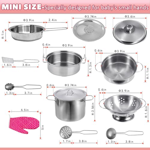 Cookware Pots and Pans Play Set with Cooking Mini Stainless-Steel Kitchen Cooking Utensils Toys,Pretend Toys for Kids, Educational＆Development Toy Kitchen Playset Accessories for Kids