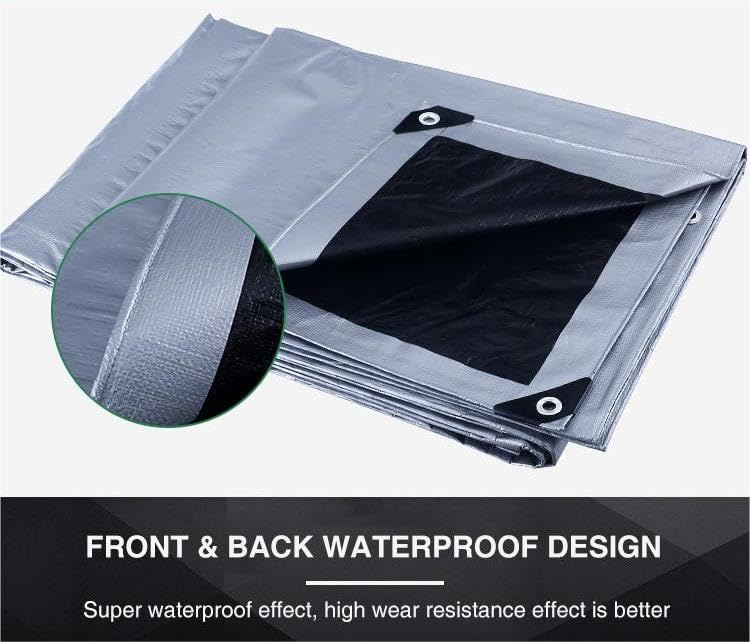 14'x18' Heavy Duty Tarp Waterproof,UV Resistant 12 Mil Thick Material, Rip and Tear Proof, Reinforced Edges .Multi-Purpose Tarpaulin Great for Canopy Tent, Boat, Pool Cover and More (Silver-Black)
