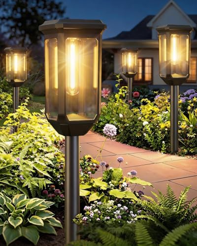 Tenmiro-Solar-Pathway-Lights-Outdoor-4 Pack-LED-Solar-Powered-Garden-Lights-Waterproof-IP65-Outdoor-Light-for-Yard-Lawn-Patio-Path-Walkway-Driveway-Decor-3000K - color: Warm White, size: 4 Pack