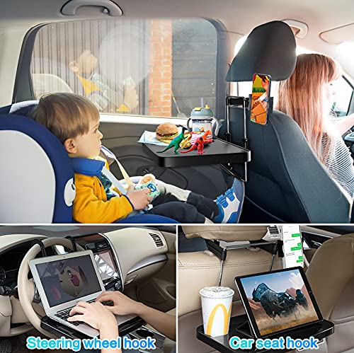 Foldable Car Seat Back Portable Tray with Phone Mount for Food Dining Drink and Laptop, Hanging Car Steering Wheel Tray(Upgrade) - size: Upgraded - Single