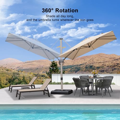 PURPLE LEAF Patio Umbrella with Base Included, 8ft Outdoor Aluminum Cantilever Umbrella with 360° Rotation, Champagne Offset Umbrella for Outdoor Garden Pool, Beige - color: Beige, size: 8' x 8'