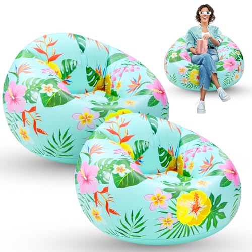 Lunmon 2 Pcs Blow up Chairs Hawaiian Inflatable Bean Bag Couch Luau Pool Chair Portable Lazy Sofa Seat Game Couch for Summer Movie Night Pool Camping Balcony Living Bedroom Reading (Flower) - style: Flower