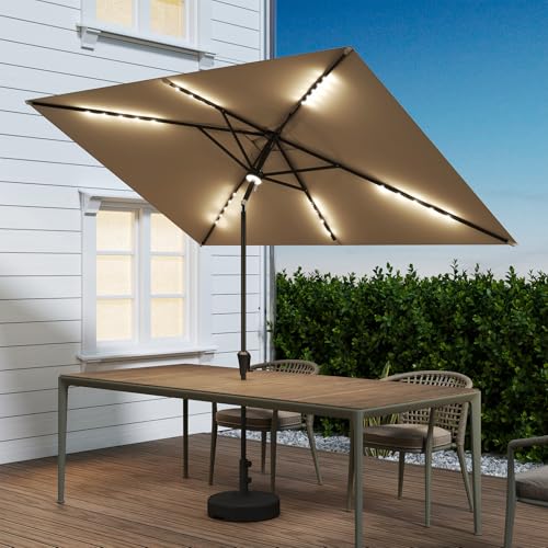 C-Hopetree Rectangular Outdoor Patio Market Umbrella with Solar LED Lights 6.5 x 10 ft - color: Taupe